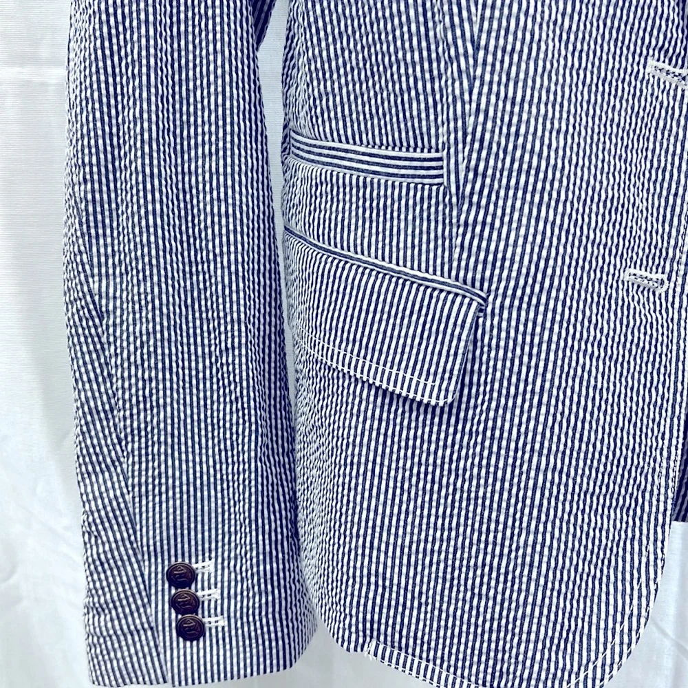 J. Crew Navy & White Striped Seersucker Blazer